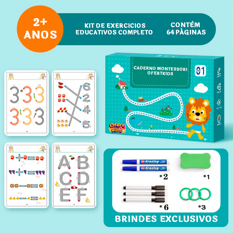 Caderno Montessori Educakids -Treine a Coordenação Motora e Desperta a Imaginação da Criança + BRINDES EXCLUSIVOS